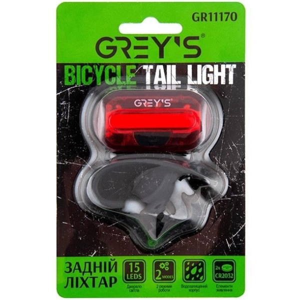 Велосипедний задній ліхтар Grey's LED 2 режими 30 х 10 х 55 мм 1 шт (GR11170)