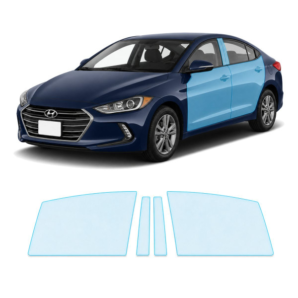 Антигравийная защитная бронепленка по лекалам для Hyundai Elantra AD 2015-2018 - зоны дверей и стойки окон