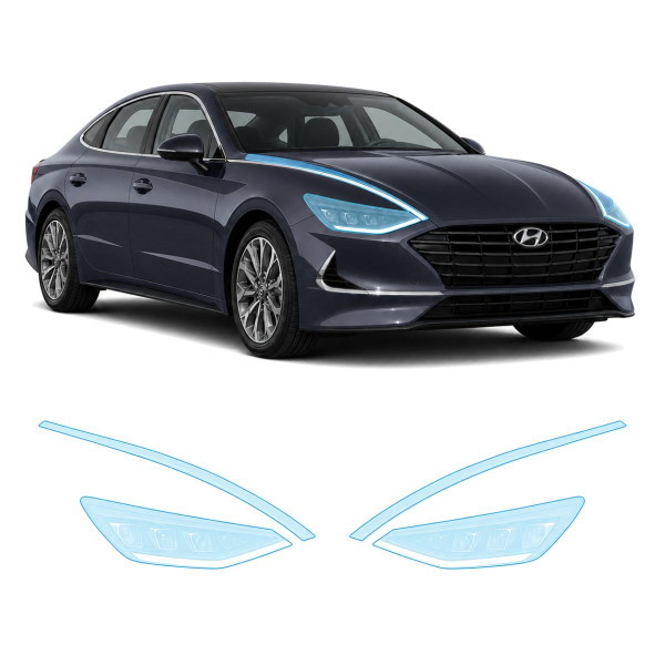Антигравийная защитная бронепленка по лекалам для Hyundai Sonata DN8 2019-2022 - оптика (фары и ПТФ)