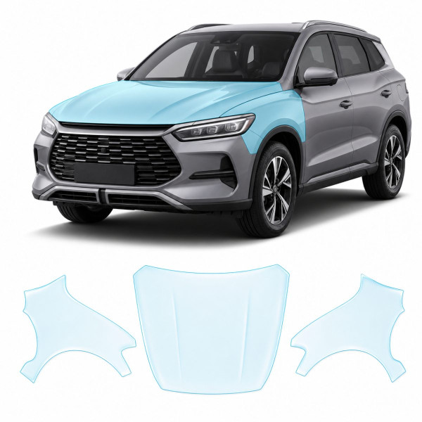 Антигравийная защитная бронепленка по лекалам для BYD Song Pro I facelift 2023- капот и передние крылья