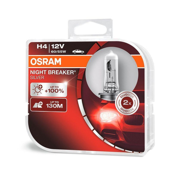 Автолампа галогенна Osram Night Breaker Silver +100% H4 12V 60/55W 2 шт (64193 NBS-ВОХ)
