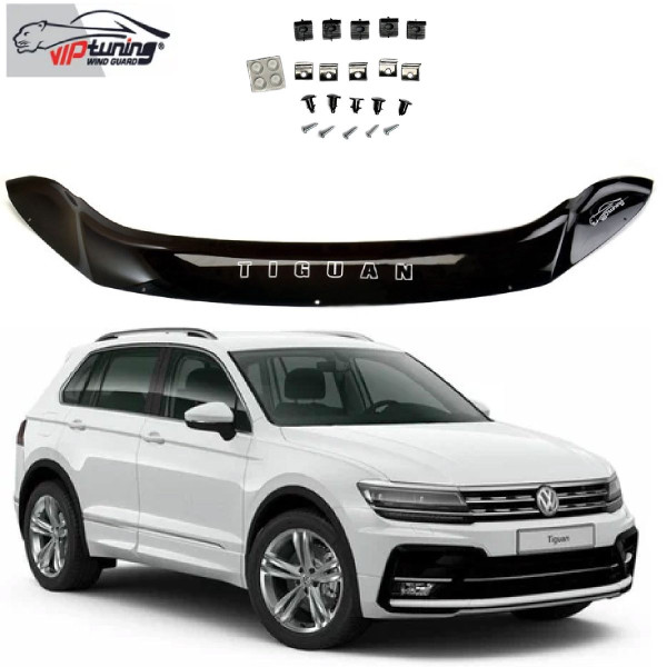 Дефлектор капоту мухобійка Volkswagen Tiguan 2016- Евро Крепление (Vip Tuning)