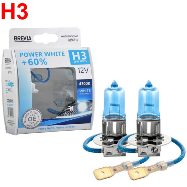 Автолампа галогенна Brevia Power White + 60% H3 12V 55W 4300K 2 шт (12030PWS)