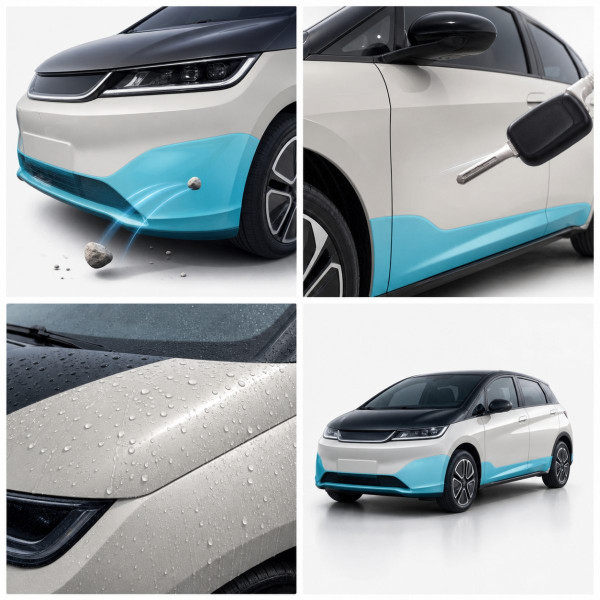 Антигравійна захисна бронеплівка за лекалами для BYD Dolphin I facelift 2025- зони дверей і стійки вікон