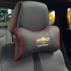 Подушка на підголівник з логотипом Chevrolet Екошкіра 3D Кольоровий лого Чорна-Червоний кант 1 шт