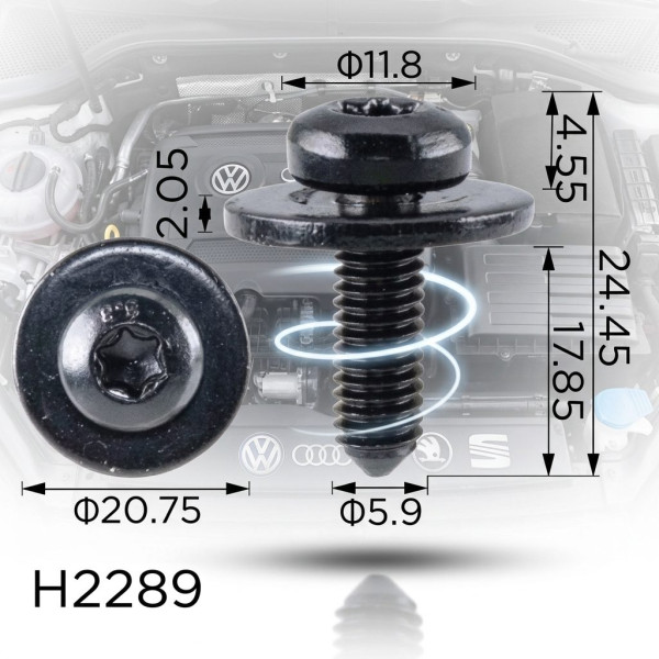 Гвинт з шайбою Volkswagen, Audi, Skoda, Seat M6 (OEM: N90683309, 19300) (H2289)