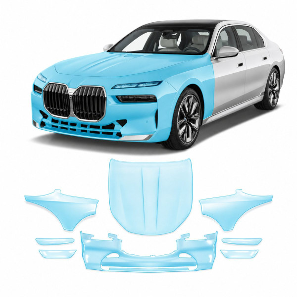 Антигравійна захисна бронеплівка за лекалами для BMW 7 Series G70 2022- передня частина авто (капот бампер фари крила)