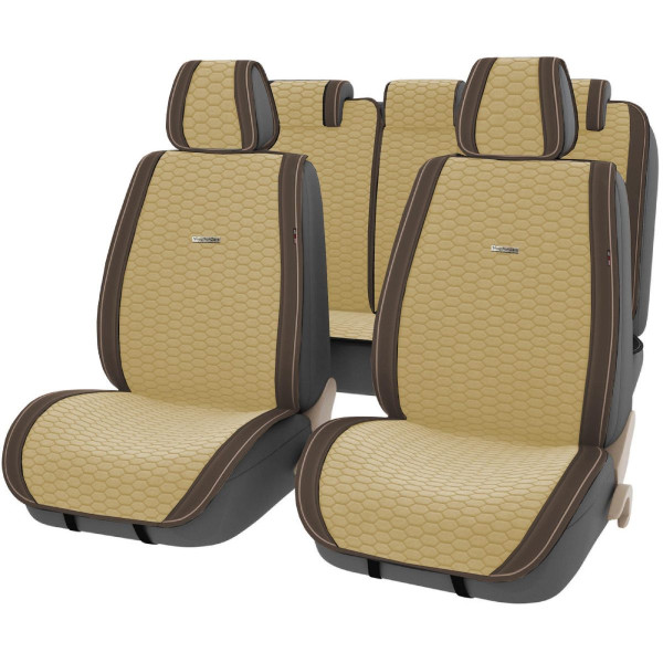 Накидки для сидінь Алькантара Palermo Premium Комплект Бежево-Коричневий кант