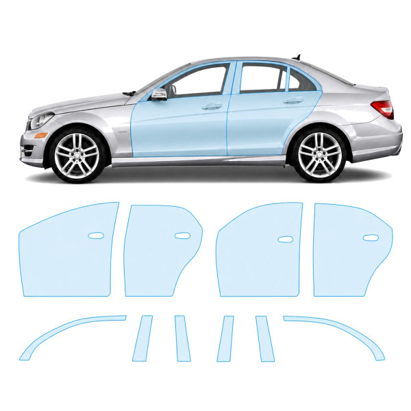 Антигравийная защитная бронепленка по лекалам для Mercedes-Benz C-Class W204 facelift 2011-2014 - зоны дверей и стойки окон