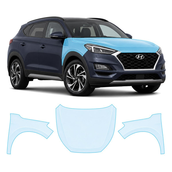 Антигравийная защитная бронепленка по лекалам для Hyundai Tucson TL facelift 2019-2020 - капот и передние крылья