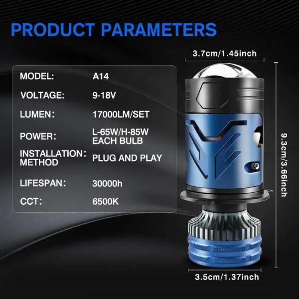 LED лампи автомобільні H4 Mini 140W 16000LM 6000K 4570+4570 Module 9-30V (Лінзовані D37 мм З Оманкою Canbus) F90