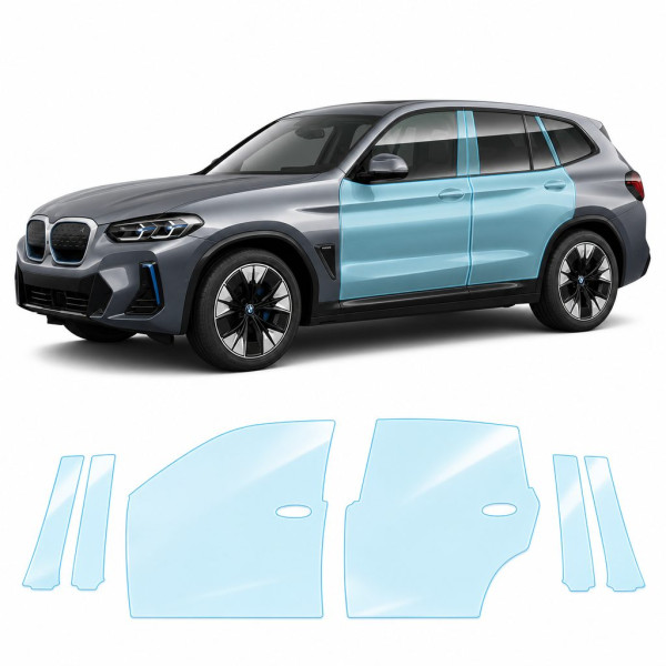 Антигравійна захисна бронеплівка за лекалами для BMW iX3 G08 2020-2025 - зони дверей і стійки вікон