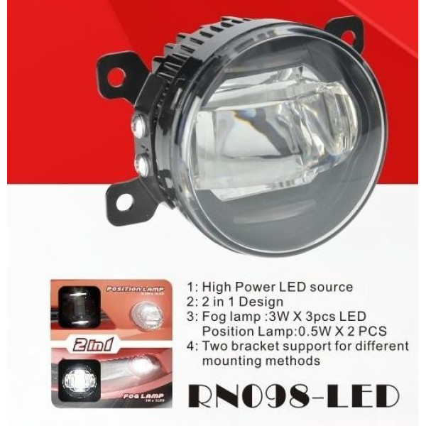 Протитуманні фари для Renault 12V 9W 900Lm 2W 200Lm / FOG+DRL Універсальні 2 шт (RN-098-LED 2in1)