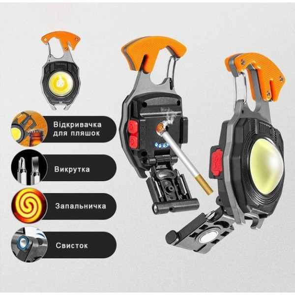 Многофункциональный LED фонарик туристический мультитул на карабине (BL-W5147)