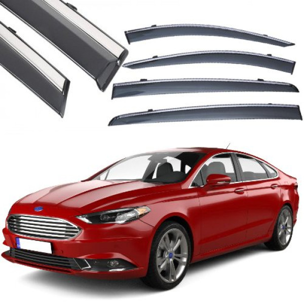 Дефлектори вікон вітровики Benke для Ford Mondeo / Fusion 2013- Хром Молдинг Нержавіюча сталь 3D (BFDMD1323-W/S)