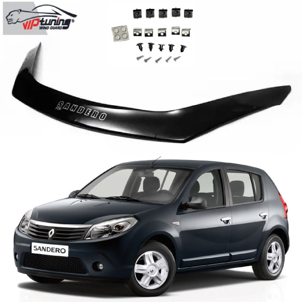 Дефлектор капоту мухобійка для Renault Sandero 2008-2013 Євро Кріплення (Vip Tuning) RL09