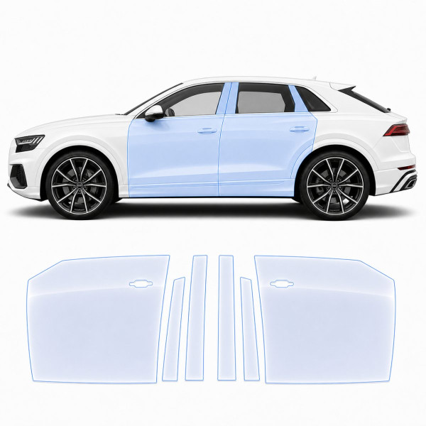 Антигравийная защитная бронепленка по лекалам для Audi Q8 4M 2018-2023 - зоны дверей и стойки окон