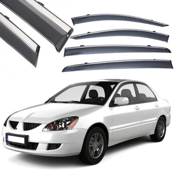 Дефлекторы окон ветровики Benke для Mitsubichi Lancer IX 2003-2007 Хром Молдинг Нержавейка 3D (BMTLC0923)