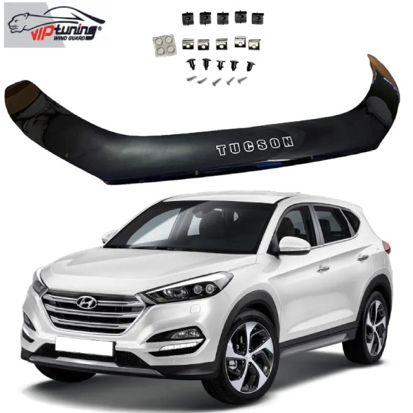Дефлектор капота мухобойка для Hyundai Tucson (TL) 2015-2020 Евро Крепление (Vip Tuning)