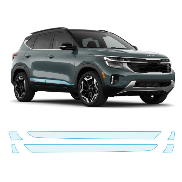 Антигравийная защитная бронепленка по лекалам для Kia Seltos SP2 facelift 2023- нижняя зона кузова пороги
