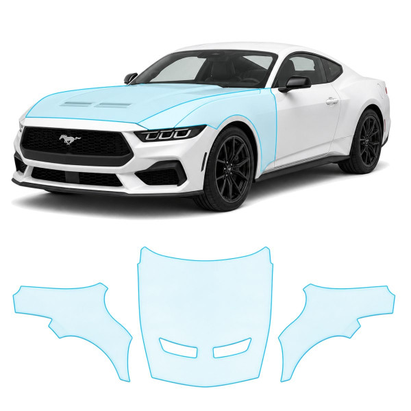 Антигравийная защитная бронепленка по лекалам для Ford Mustang S650 2024- капот и передние крылья