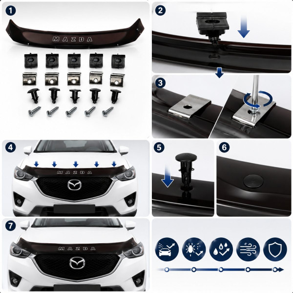 Дефлектор капота мухобойка Mazda CX-5 2017- Евро крепления Vip Tuning (MZD45)