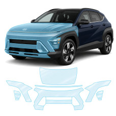 Антигравийная защитная бронепленка по лекалам для Hyundai Kona SX2 2023- передняя часть авто (капот бампер фары крылья)