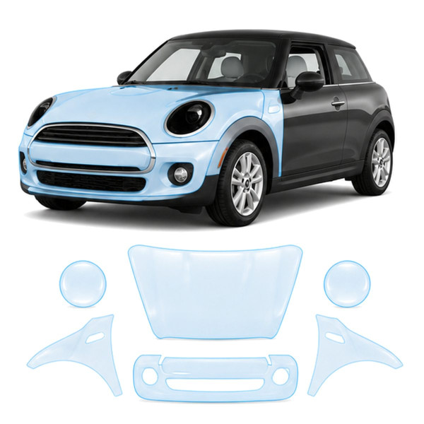 Антигравийная защитная бронепленка по лекалам для Mini Cooper F56 2014-2018 - передняя часть авто (капот бампер фары крылья)