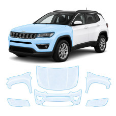 Антигравийная защитная бронепленка по лекалам для Jeep Compass MP 2017-2020 - передняя часть авто (капот бампер фары крылья)