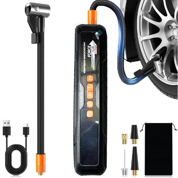 Автомобільний компресор Бездротовий Force PLUS Повербанк 12V 6000 mAh 10Атм 4-режиму LED USB 5V-2.4A (EL100 015)