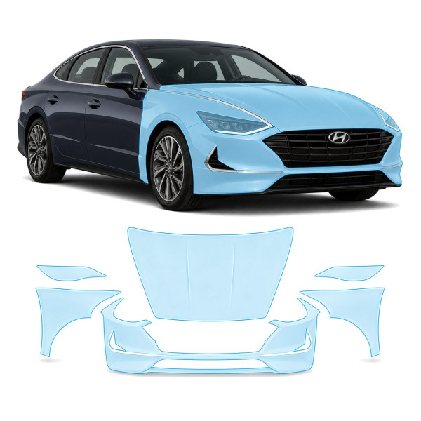 Антигравійна захисна бронеплівка за лекалами для Hyundai Sonata DN8 2019-2022 - передня частина авто (капот бампер крила))