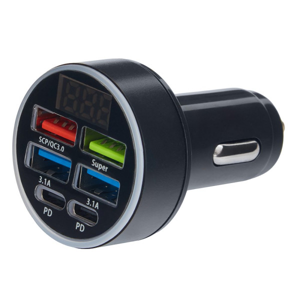 Автомобільний зарядний пристрій VOIN, 36W, 4USB QC3.0 18W + 2PD 18W, 12/24V (C-36211)