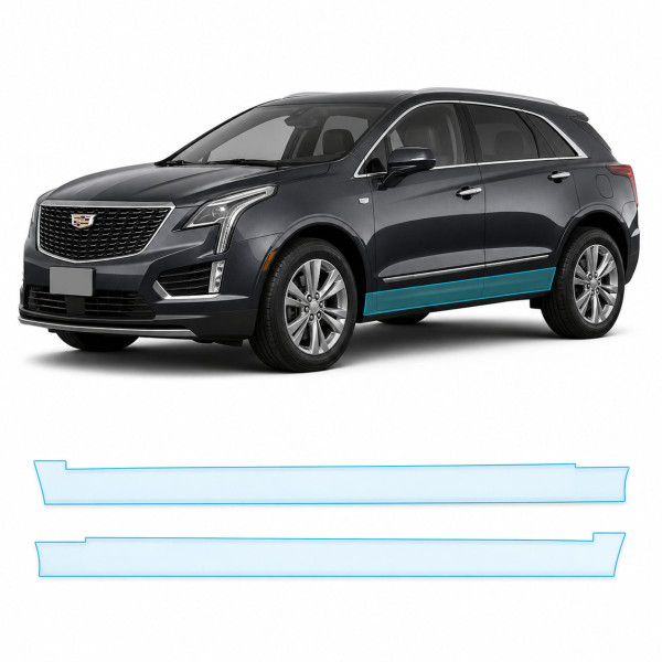 Антигравійна захисна бронеплівка за лекалами для Cadillac XT5 I facelift 2020- нижня зона кузова пороги