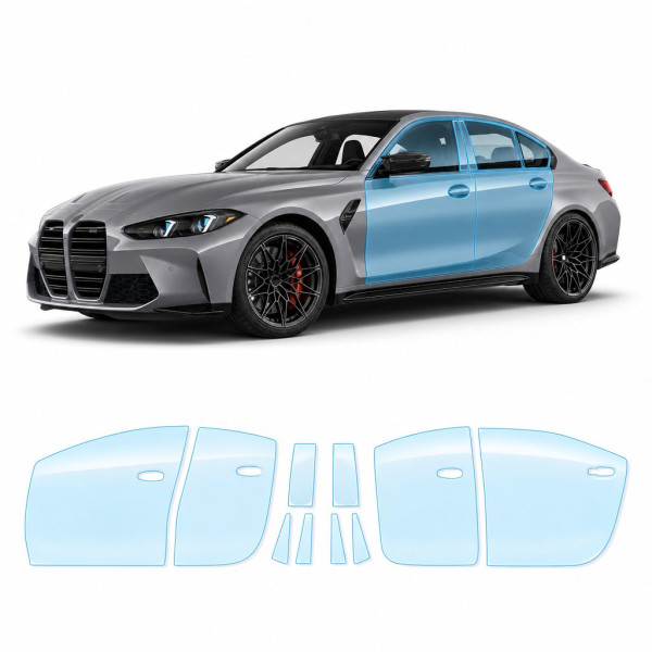 Антигравийная защитная бронепленка по лекалам для BMW M3 G80 facelift 2024- зоны дверей и стойки окон