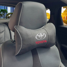 Подушка на підголівник з логотипом Toyota Екошкіра 3D Кольоровий лого Чорний-Сірий кант 1 шт