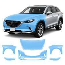 Антигравийная защитная бронепленка по лекалам для Mazda CX-9 TC facelift 2020-2023 - передняя часть авто (капот бампер фары крылья)