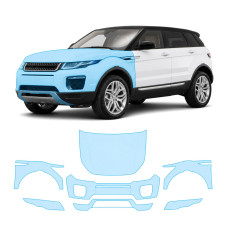 Антигравийная защитная бронепленка по лекалам для Land Rover Range Rover Evoque L538 facelift 2016-2018 - передняя часть авто (капот бампер фары крылья)