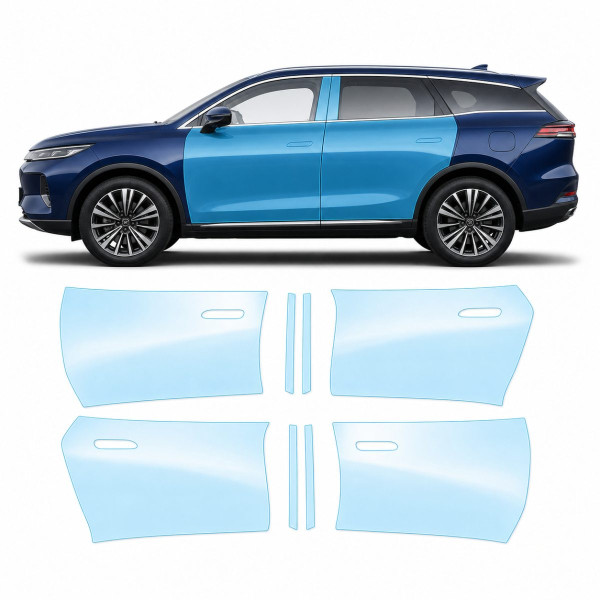Антигравийная защитная бронепленка по лекалам для BYD Tang III 2023- зоны дверей и стойки окон
