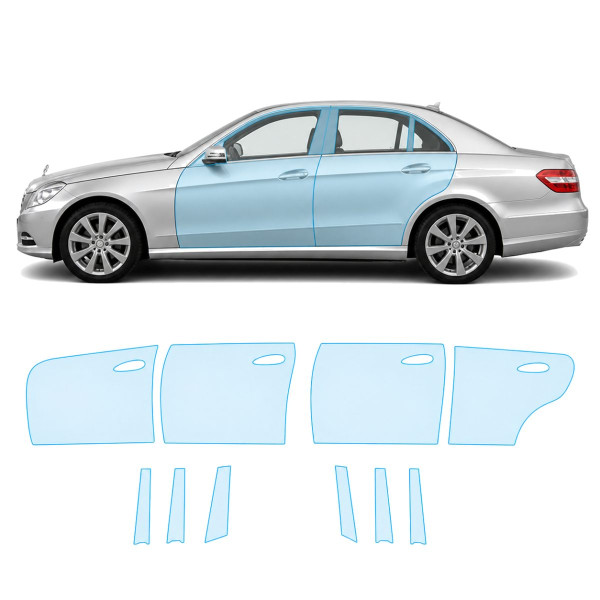 Антигравийная защитная бронепленка по лекалам для Mercedes-Benz E-Class W212 2009-2013 - зоны дверей и стойки окон
