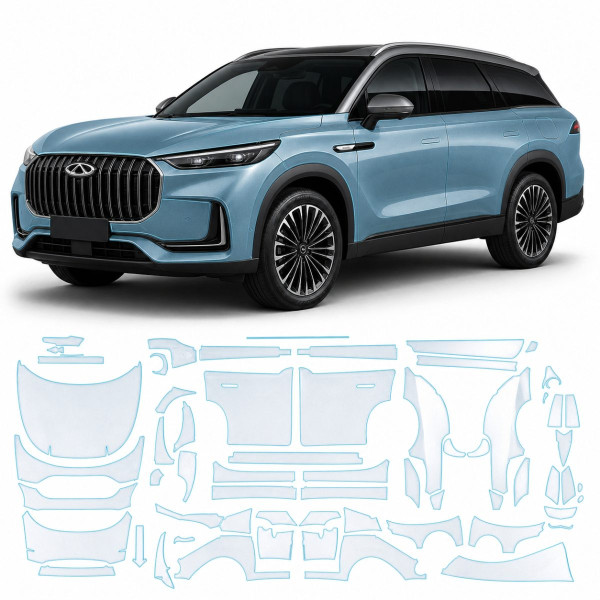 Антигравийная защитная бронепленка по лекалам для Chery Tiggo 9 (PHEV) I 2023- полный кузов