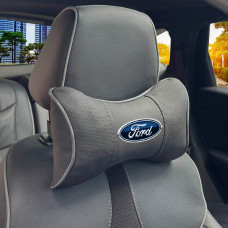 Подушка на подголовник с логотипом Ford Экокожа 3D Цветной лого Серые-Серый кант 1 шт