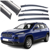 Дефлекторы окон ветровики Benke для Jeep Cherokee V 2013- Хром Молдинг Нержавейка 3D (BJPZG1423-W/S)