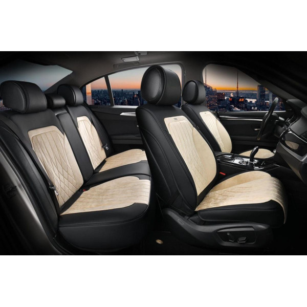 Авточехлы для сидений Алькантара Экокожа Elegant Modena комплект Бежевые (700 134)