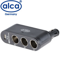 Розгалужувач прикурювача Alca 12V 3 гнізда та 1USB Кут повороту 90° Оригінал (510 200)