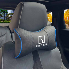 Подушка на підголівник з логотипом Zeekr Екошкіра 3D Кольоровий лого Чорна-Синій кант 1 шт