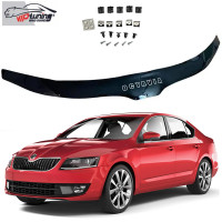 Дефлектор капота мухобойка Skoda Octavia A7 2017- Рестайлинг Евро Крепление (Vip Tuning)