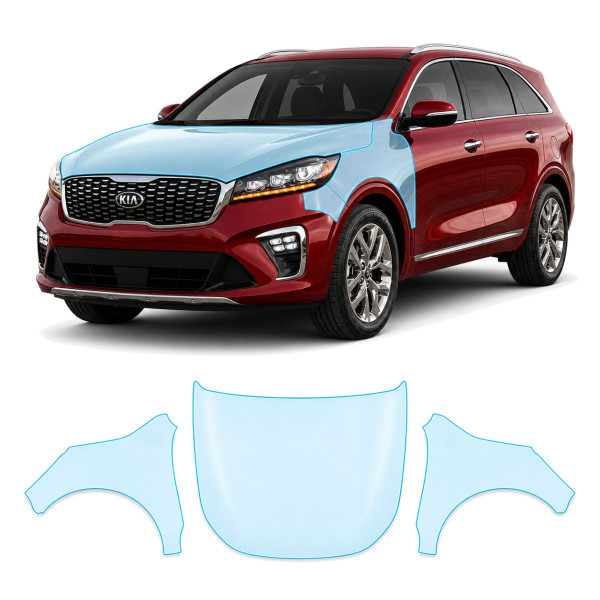 Антигравийная защитная бронепленка по лекалам для Kia Sorento UM facelift 2018-2020 - капот и передние крылья
