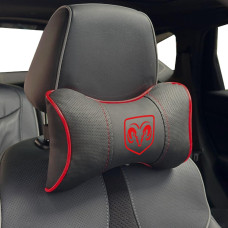 Подушка на подголовник с логотипом Dodge Экокожа 3D Цветной лого Черная-Красный кант 1 шт