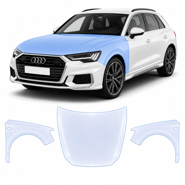 Антигравийная защитная бронепленка по лекалам для Audi Q3 F3 2018-2024 - капот и передние крылья
