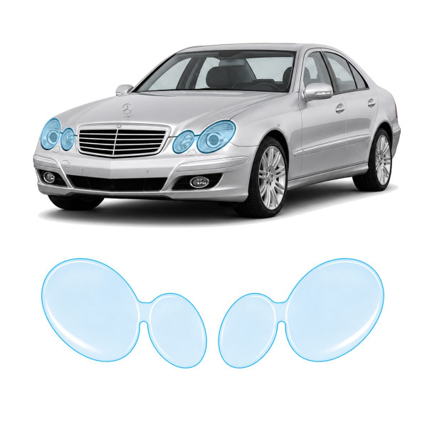 Антигравийная защитная бронепленка по лекалам для Mercedes-Benz E-Class W211 facelift 2006-2009 - оптика (фары и ПТФ)